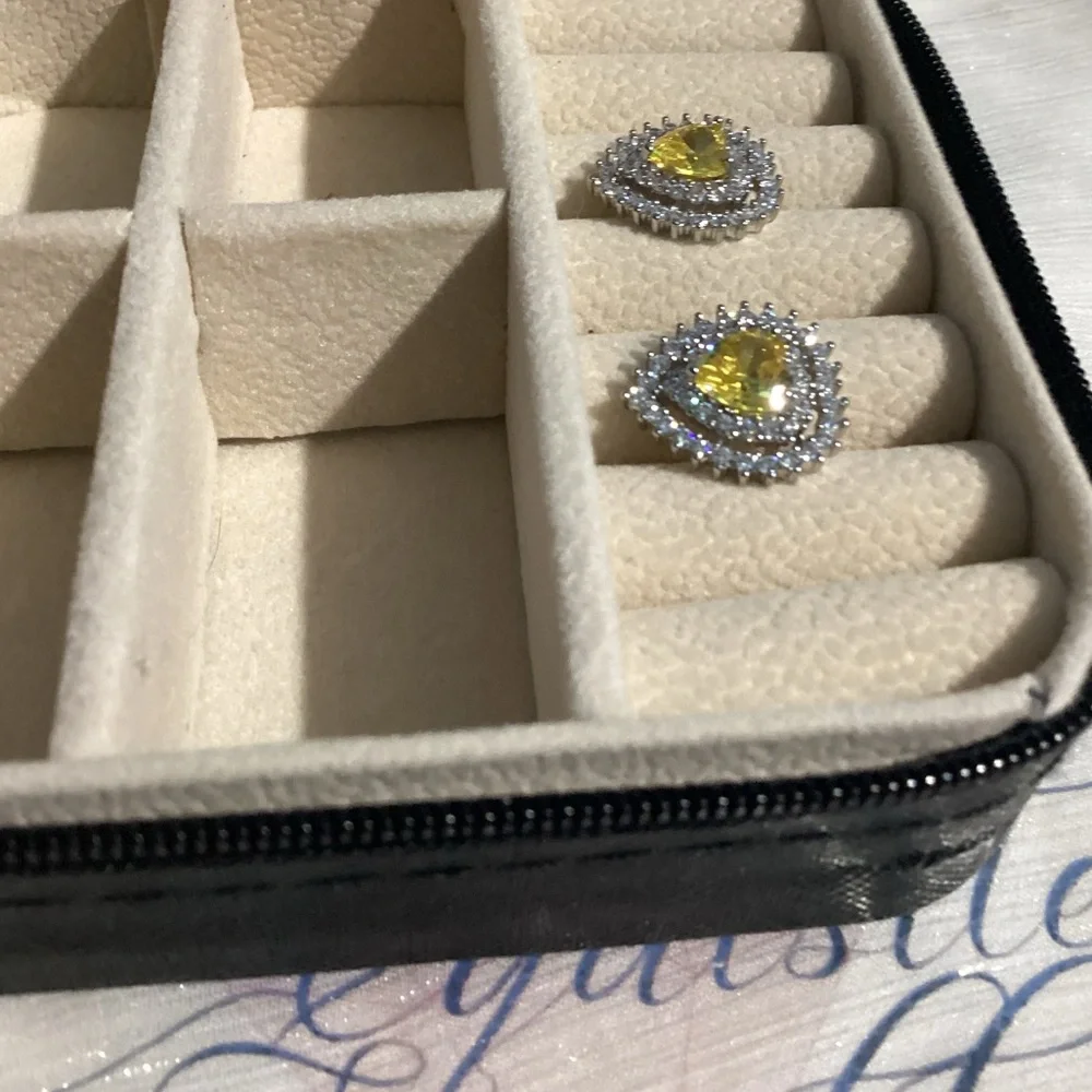 💛 Gorgeous Canary Yellow Heart shaped Studs with Sparkling Double Halo